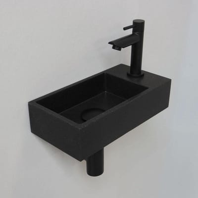 Fonteinset INK Versus Rechthoek Rechts 36x18x9cm Quartz Zwart Toiletkraan Sifon Plug Mat Zwart