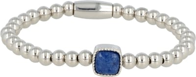 My Bendel - Zilverkleurige Elastische Bedelarmband met Blue Aventurine Edelsteen - met Luxe Cadeauverpakking | Sieraden Voor Dames | Maat S