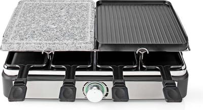 Nedis Gourmet / Raclette - Grill / Steen - 8 Personen - Spatel - Temperatuurinstelling - Anti-aanbak laag - Rechthoek