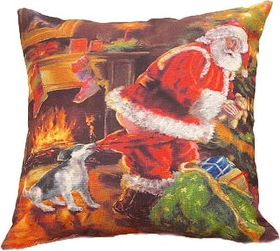 Kussenhoes - Kerstman blote billen door hond - linnen - 43cm