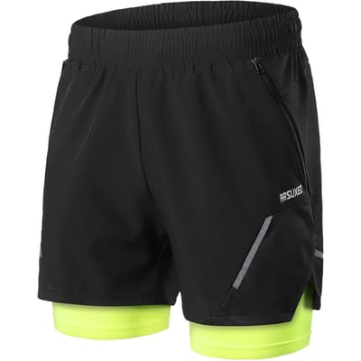2-in-1 hardloopshorts voor heren met ritszakken, snel drogende trainingsshorts voor training in de sportschool XL