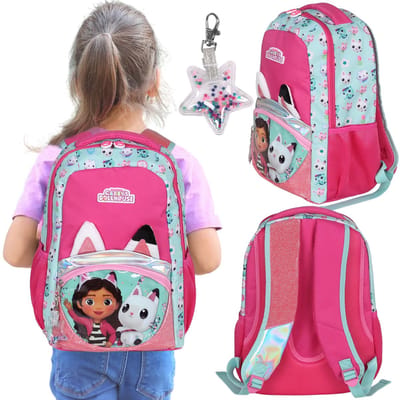 Gabby's Dollhouse Roze schoolrugzak gewatteerd, SCHOOLTAS voor meisjes, Reflectoren LAPTOPVAK + hanger 41x30x15cm