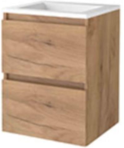 Basic-Line Start 46 Badkamermeubelset - 50 x 46 cm - Greeploos - 2 Lades - Acryl Wastafel - Zonder Kraangat - Whisky Oak