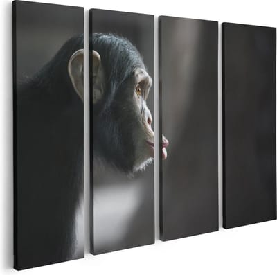 Artaza Canvas Schilderij Vierluik Verbaasde Aap Vanaf De Zijkant - 80x60 - Foto Op Canvas - Canvas Print