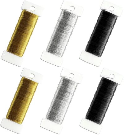 6 Rollen Binddraad Bloemen & Knutselen - 0.35mm x 50m - Goud, Zilver & Zwart