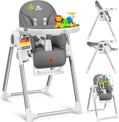 KIDIZ® 3in1 kinderstoel incl. speelbar, Eetstoel, Babystoel, combinatie kinderstoel, 7 in hoogte verstelbare rugleuning, meegroei van 0 maanden tot 6 jaar - Donkergrijs