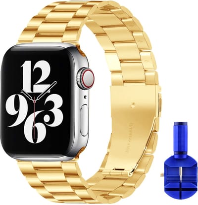 By Qubix - Stalen schakel band - geschikt voor 42mm - 44mm - 45mm - Ultra - 49mm Apple watch bandje goud - Smartwatch bandje staal - Stainless steel