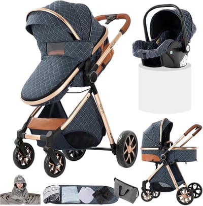 3-in-1 Kinderwagen Set - 3 Delig met Omkeerbare Zitstand en Grote Draagtas