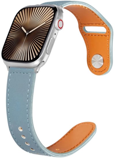 Leren bandje - geschikt voor Apple Watch 1/2/3/4/5/6/7/8/9/10/11/ SE (1,2,3) met maat 38 mm / 40 mm / 41 mm en 42 mm (Watch 10/11) - leer met druksluiting - blauw