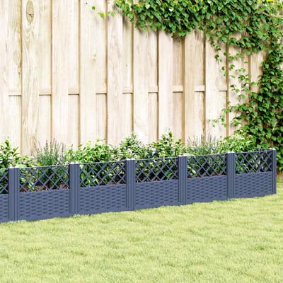 vidaXL - Plantenbak - met - pinnen - 363,5x43,5x43,5 - cm - polypropeen - blauwgrijs