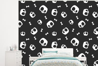 Behang - Fotobehang Patronen - Skull - Skelet - Bot - Jongen - Jongetje - Kinderen - Kids - Breedte 300 cm x hoogte 240 cm
