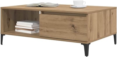 Salontafel Rechthoekig - Koffietafel - Woonkamer Meubel - Industrieel Design Metalen Frame - 90 x 60 x 35 cm - Eikenkleurig