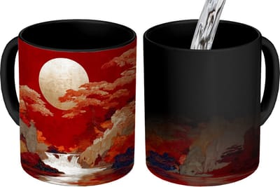 Magische Mok - Foto op Warmte Mokken - Koffiemok - Volle maan - Landschap - Waterval - Magic Mok - Beker - 350 ML - Theemok