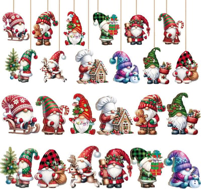 Houten kerstpendants 24 stuks - schattige dwergen - kerstdecoratie voor binnen en buiten - ShopVlot