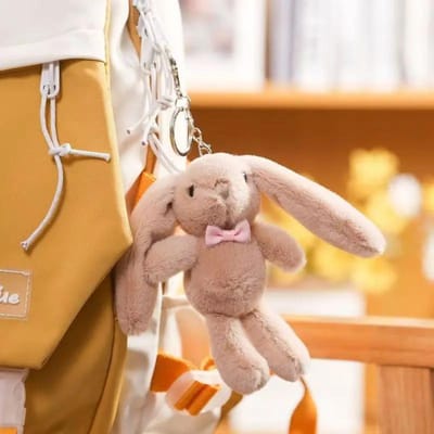 Pluche Konijn Kawaii Sleutelhanger Schattig Cartoon Konijn Liefde Pompom Bedeltje Speeltje Meisjes Tas Auto Sleutelhanger Mobiele Telefoon Hanger Sieraden Cadeau bruin
