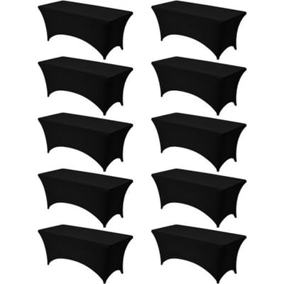 VEVOR 10 x Stretch Spandex Tafelkleed (Rechthoekig) Geschikt voor 1829 mm Tafels, Wasbare Kreukvrije Tafelkleedbeschermer voor Feesten, Bruiloften, Banketten, Festivals, Zwart