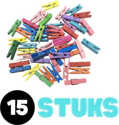 Mini Wasknijpers Set - 15 stuks - Houten Knijpers - Kleine Wasknijpertjes - Ophangen kaartjes/foto´s - Decoratie - Accesoire