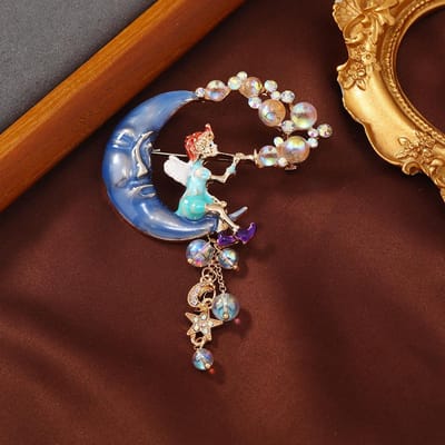 Vintage Kleine Mensen in Maan Kristal Emaille Badges Spelden Barok Paleis Dame Feest Banket Jurk Accessoires Broches Cadeau