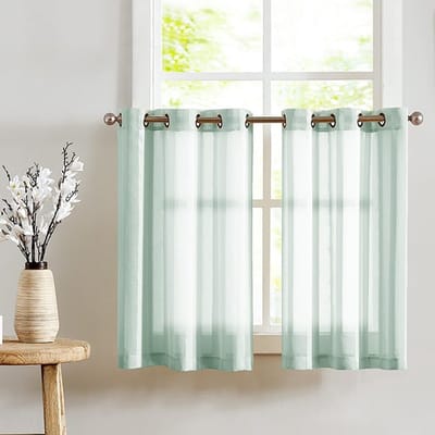 Solidchoice- Bistrogordijn 90x115cm - Transparant - Gestreept - 2er Set - Machinewasbaar - Stijlvol en elegant - Keukengordijn