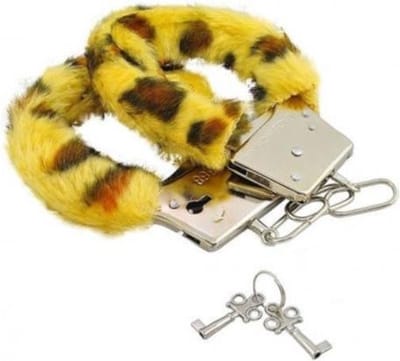 Metalen handboeien met Tijgerprint imitatie bont (incl. 2 sleutels)
