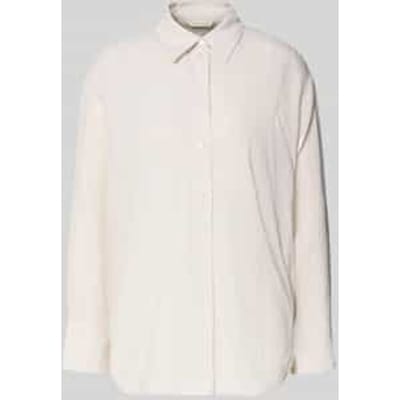 Tom Tailor - Oversized overhemdblouse met linnen - Maat 38 - taupe white irregular stripe
