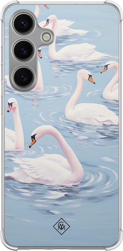 Casimoda® hoesje - Geschikt voor Samsung Galaxy S24 - Zwanen - Shockproof case - Extra sterk - TPU/polycarbonaat - Blauw, Transparant