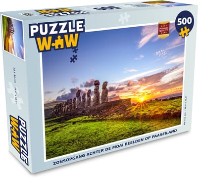 Puzzel Zonsopgang achter de Moai beelden op Paaseiland - Legpuzzel - Puzzel 500 stukjes