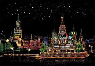 Kras Tekening Groot O (41x28cm) - Red Square - Moscow | Krastekening Rode Plein Moskouw | Krastekeningen pakket | Scratch Art / Painting | Kraskaarten | Krasfolie