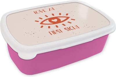 Broodtrommel Roze - Lunchbox - Brooddoos - Spreuken - Quotes - Love at first sight - Liefde - Koppel - 18x12x6 cm - Kinderen - Meisje