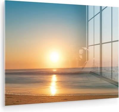 MuchoWow® Glasschilderij 160x120 cm - Schilderij acrylglas - Zee - Kleuren - Zon - Foto op glas - Muurdecoratie woonkamer - Wanddecoratie slaapkamer - Schilderijen