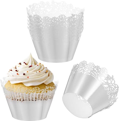 Cupcake Wrappers Papier, 50 Pack Bakbekers Standaard Roos Decoratie voor Verjaardag Bruiloften en Feesten, Reflecterend Zilver