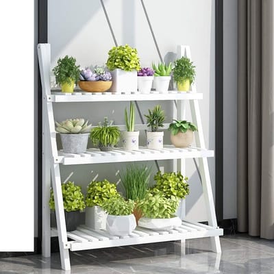 Opvouwbaar Plantenrek met 3 Niveaus - Bamboe Bloementrap voor Binnen en Buiten - 70 x 40 x 96 cm