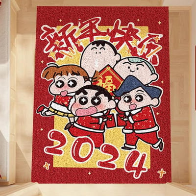 Feestelijke Nieuwe Stijl Rood Nieuwjaar Entree Deur Entree Deur Buiten Stofverwijdering Voetmat Kamer Cartoon Huurhuis Voetmat 40CM × 60CM