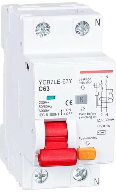 Aardlekschakelaar - Stroomonderbreker - Elektrische Beveiliging - Overstroom & Lekstroom - 30mA - Wit