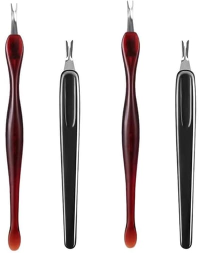 Daity 4-delige set met nagelriemverwijderaar - nagelriemtrimmer - nagelriemduwer en nagelriemschaar voor vinger- en teennagelverzorging (bruin)