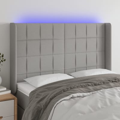 vidaXL - Hoofdbord - LED - 147x16x118/128 - cm - stof - lichtgrijs