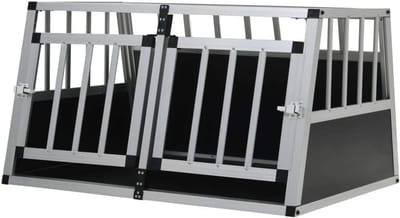 Honden transportbox - Autobox hond - Veilig reizen - Dubbele deur - 89 x 69 x 50 cm - Zilver