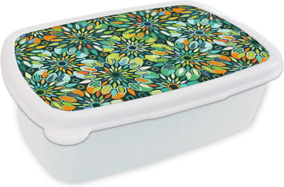 Broodtrommel Wit - Lunchbox - Brooddoos - Patroon - Mandala - Groen - 18x12x6 cm - Volwassenen