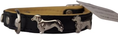 Dog's Companion Leren Halsband - Teckel - Lengte: 30 cm Verstelbaar van 26-31 cm x 16 mm - Zwart / Naturel
