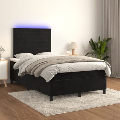vidaXL - Boxspring - met - matras - en - LED - fluweel - zwart - 120x200 - cm