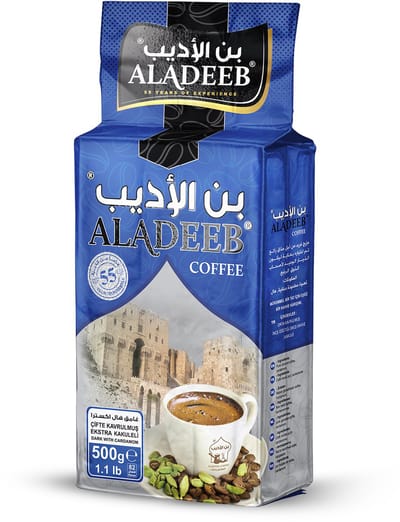 Aladeeb Premium - Turkse Koffie - Dark / Extra Kardemom - Donker Geroosterd - 500 gr