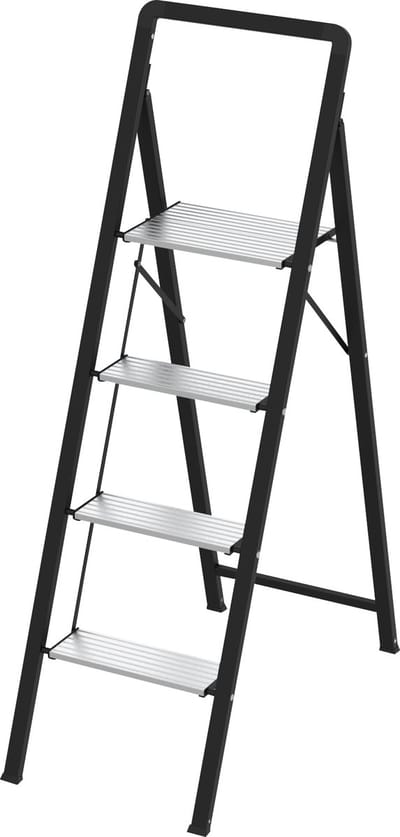 HOME It® Aluminium Trapladder met Stalen Frame, 4 Treden, 137,5 cm Hoog, Opvouwbaar, Max. 150 kg Belastbaar