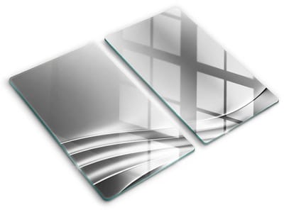 Wallfluent Glazen Snijplanken - Metalen structuur Snijplanken Glas - 2 stucks 30 cm x 52 cm - Zilver Snijplanken van Glas - Hittebestendige Glazen Snijplank - Hygiënische Snijplank van Glas - Antislip Hakplank van Glas
