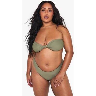 boohoo Dames Plus Swimwear Essentials Bandeau Bikini Top | Khaki | Maat: 16