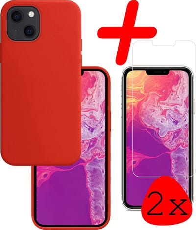 Hoesje Met 2x Screenprotector - Geschikt voor Apple iPhone 13 Mini - Sterk & Shockproof - Back Cover - Siliconen Case - Telefoon Hoes - Rood