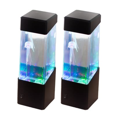 Ynkkvre -Jellyfish Lamp - Kwallenlamp - Nachtlampje - Lavalamp met Kwallen - Meerdere kleuren - Lavalamp - Aquariumnachtlampje - LED - Zwart-2 Stuks