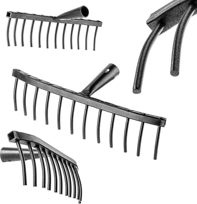 KADAX Tuinhark van staal, steenhark, hark zonder steel, robuuste rekenkop, hark, tuingereedschap (rechthoekig, 12 tanden)