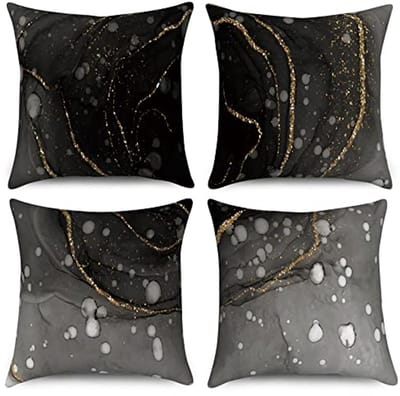 Kussenhoezen 45 x 45 cm Set van 4 - Abstracte Marmeren Textuur in Zwart, Grijs en Goud - Moderne Decoratieve Kussenslopen voor Woondecoratie