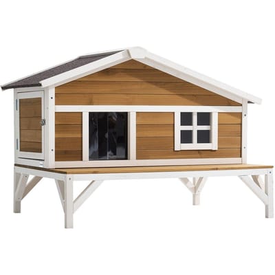 Maison pour chat isolée, Abri pour chat surélevé avec isolation en mousse intégrale, Abri en bois pour chaton errant avec grande plateforme, Condos imperméables pour chats pour