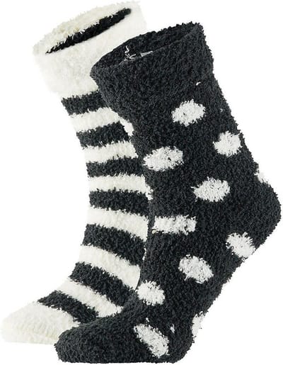 Apollo bedsokken / huissokken - dames - 2-pack - zwart/wit - one size - Slaapsokken - Slofsokken